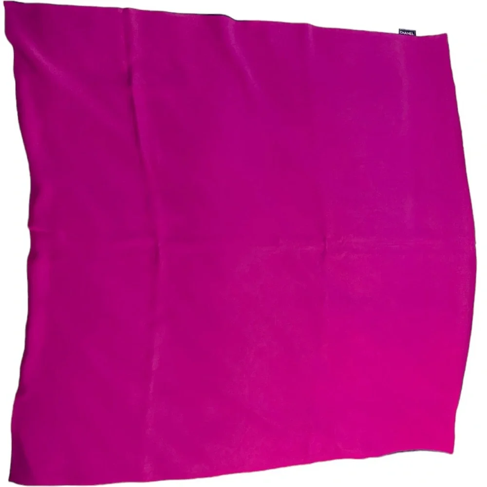 Vintage Double Sided Chanel Silk Scarf. Black reverses to magenta.